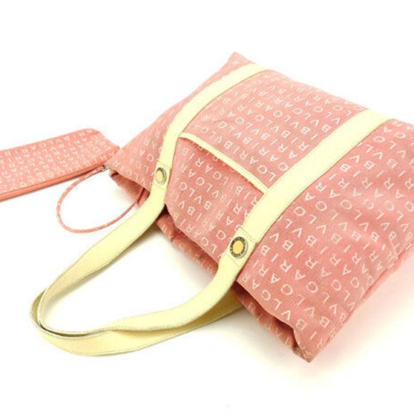 Bvlgari Tote bag Logo Mania Red Beige Woman Authentic Used Y5036 - Picture 3 of 6